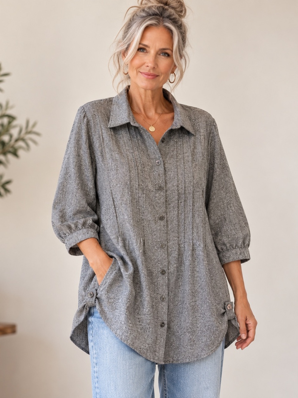 Linen Cotton Pintuck Tunic Top XL Lagenlook Oversized